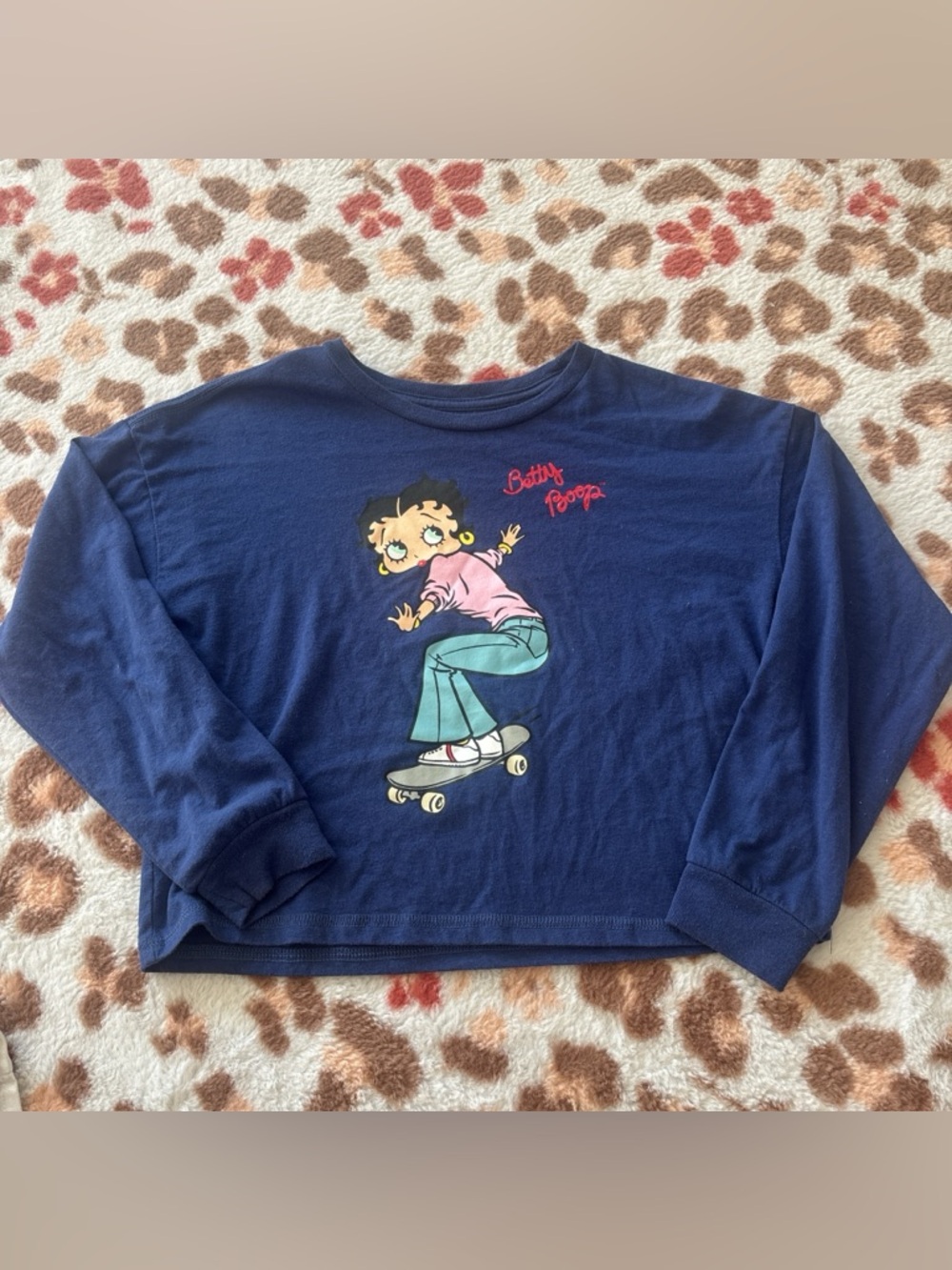 Betty Boop Navy Blue Kids Skateboard Graphic Sweatshirt